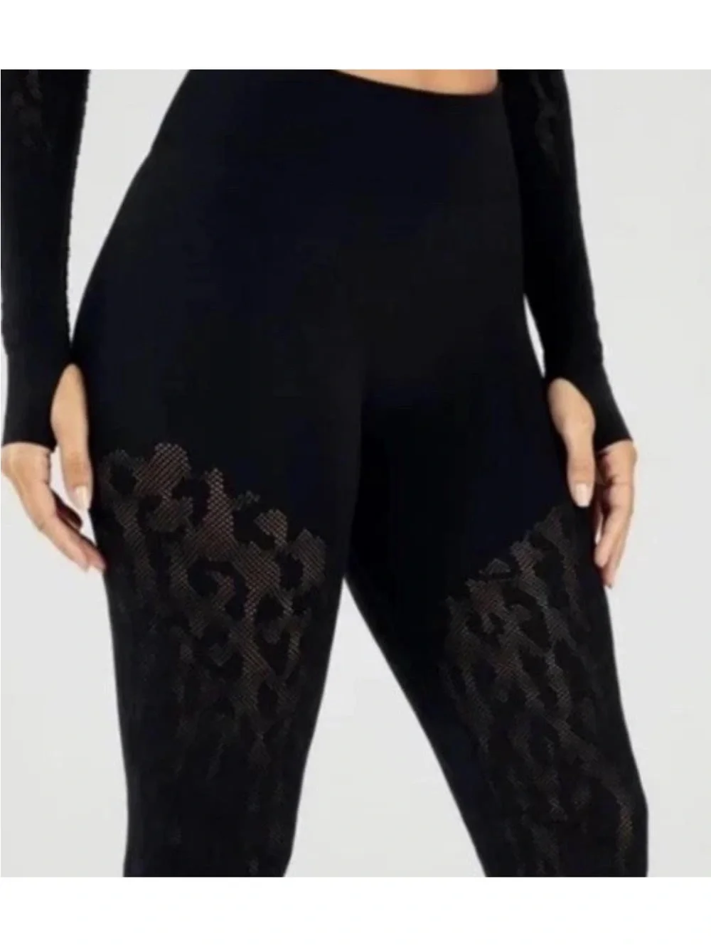 Fabletics Black 2pc Seamless Mesh Animal Print Top & Skinny Leggings XS